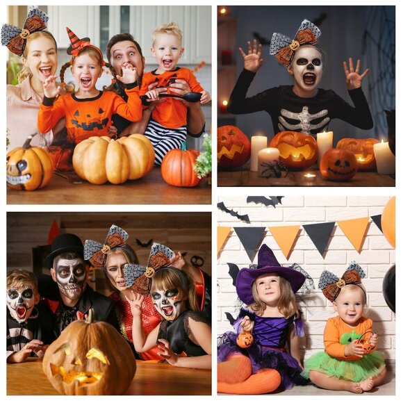 Halloween Headbands Pumpkin Bow Design Hair Bands Happy Halloween Party - Picture 6 of 9